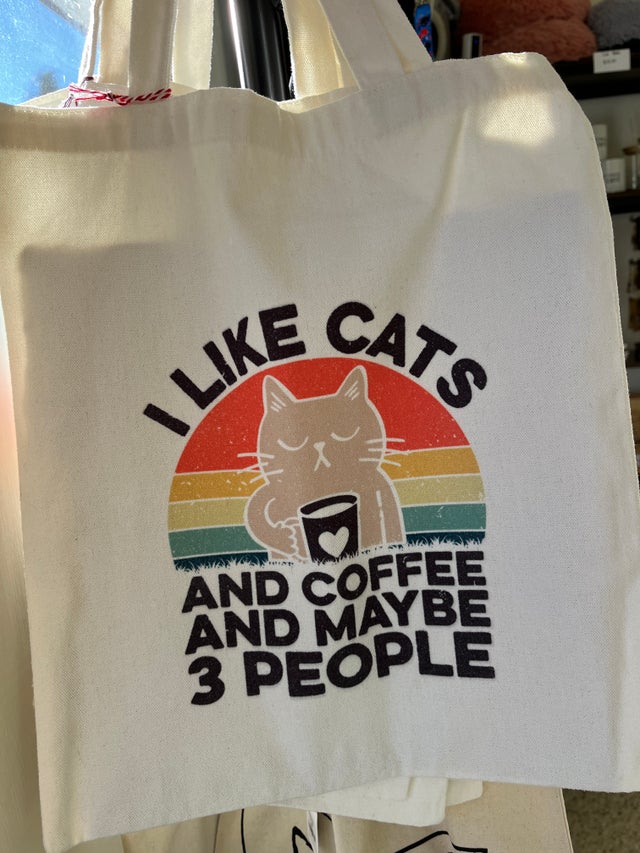 Cat With Sunglasses Canvas Tote Bag - Reusable Natural Canvas Shopping Bag, Two Sizes